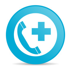 emergency call blue circle web glossy icon