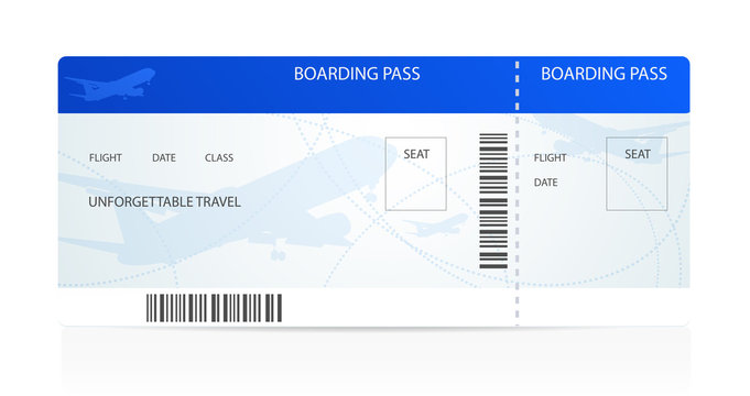 Blue boarding pass with aircraft (airplane / plane) silhouette