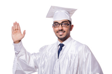 Young male student isolated on white