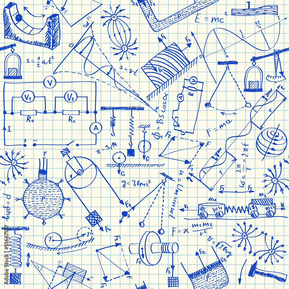 Aufkleber physics doodles seamless pattern