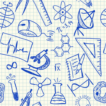 Science doodles seamless pattern