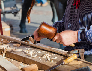 Gouge wood chisel carpenter tool. Work Of Artist.