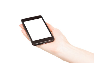 Hands holding smart phones isolated