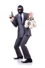 Businessman criminal with sacks of money