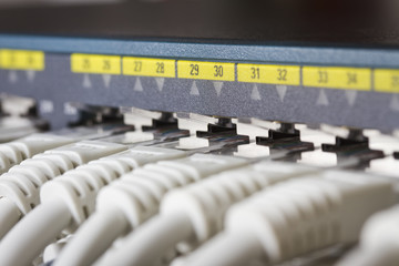 Close up of Network Switch with Cables