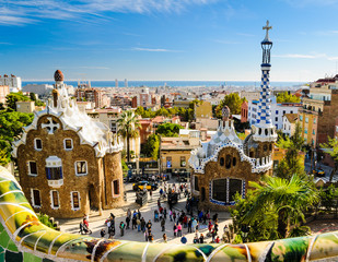 Park Guell in Barcelona, Spain - obrazy, fototapety, plakaty