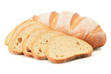 Composition with loafs of bread isolated on white background