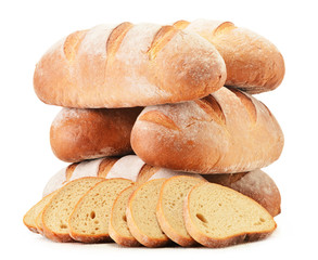 Composition with loafs of bread isolated on white background