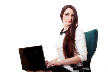 business woman working on computer isolated