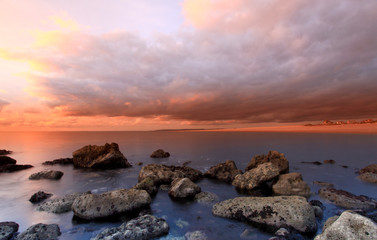 Fototapeta na wymiar Zachód słońca w Dorset Cove portlandzkiego