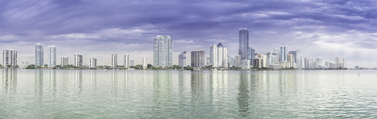 Fototapeta na wymiar Miami skyline panorama from Biscayne Bay, Florida