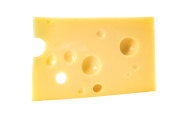 Swiss cheese with holes on white. Clipping path included.