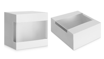 cardboard box with a transparent plastic window