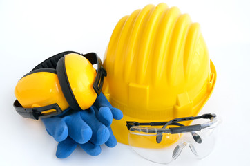 Standard construction safety equipment, it is isolated on white
