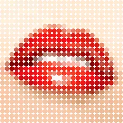 Deurstickers Pixel Vrouwelijke mond, lippen, vector cirkel kleurtoon stippen
