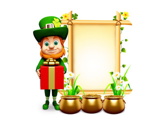 Leprechaun for st patrick day standing near sign
