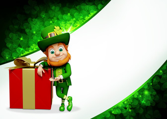Leprechaun for st patrick's day with big gift box