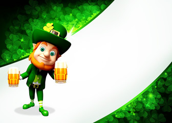 Leprechaun for st patrick's day with beer glasses