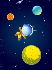 Wandaufkleber Cartoon-Astronaut © Verzh
