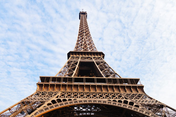 bottom view of Eiffel tower in Paris