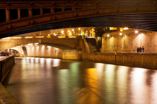 bridge and Seine river at night, Paris