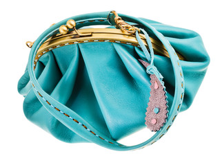 blue leather retro style clutch bag
