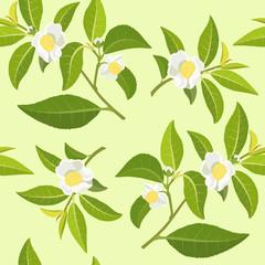 The texture of the tea bush flowering branches