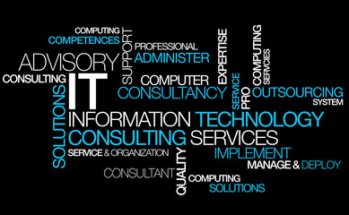 Information technology consulting IT computer tag cloud - obrazy, fototapety, plakaty