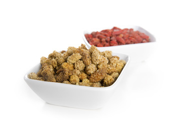 Mulberries and Goji berries in Bowls