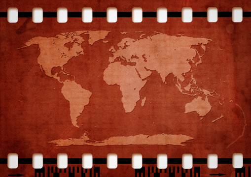 Fototapeta world map on filmstrip illustration