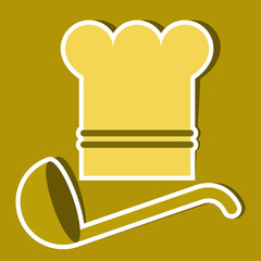 Chef`s hat and ladle. Vector kitchen symbols