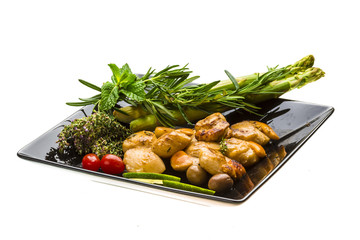 Scallop with asparagus, lime, mint and rosemary