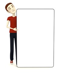 3d render of cartoon male in casual clothes with empty board