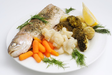 Whole fish with steamed vegetables