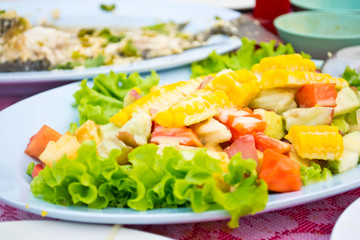 Fruit salad in the plate