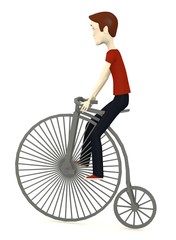 3d render of cartoon character with old bike