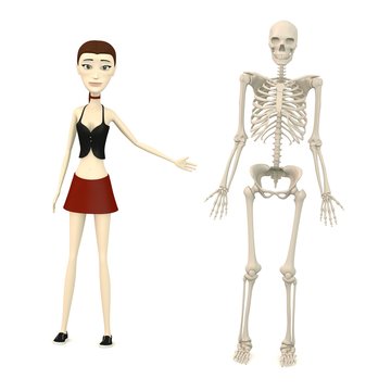 3d render of cartoon character with male skeleton