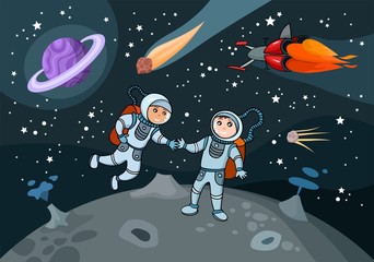 vector illustration of 2 cosmonauts