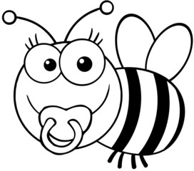 Outlined Baby Bee Cartoon Mascot Character