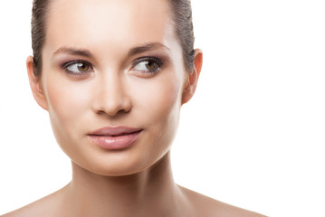 Fototapeta premium Beautiful face of woman with clean skin isolated