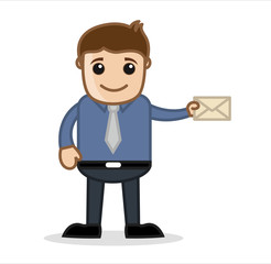 Cartoon Businessman Holding Mail Letter