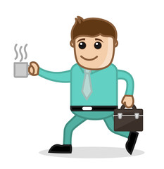 Businessman Running with Coffee and Briefcase
