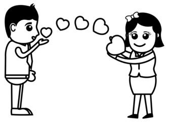 Cartoon Boy Giving Flying Kiss to His Girlfriend