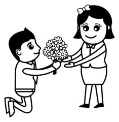 Cartoon Boy Presenting Flower Bouquet