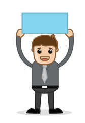 Cartoon Businessman Showing a Blank Banner