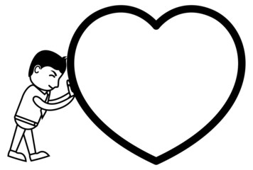 Cartoon Guy Dragging a Big Valentine Heart