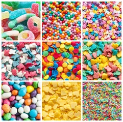 Printed kitchen splashbacks Sweets colorful collage of various candies and sweets