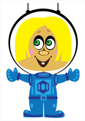 cartoon vector girl astronaut on white background