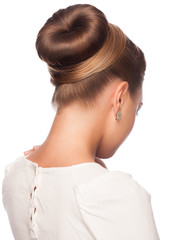 Woman with elegant hair bun - obrazy, fototapety, plakaty