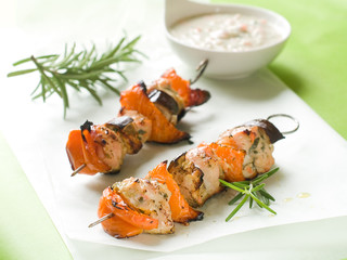 Grilled chicken and vegetable kebab